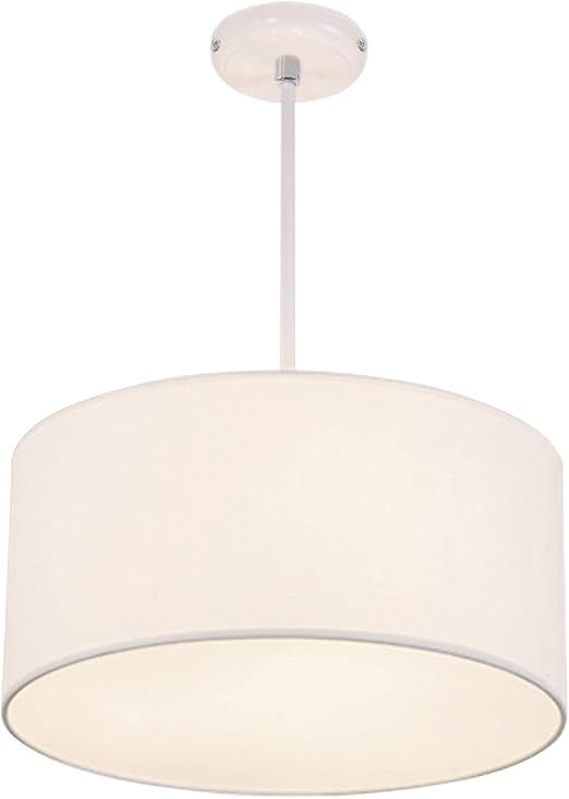 White Drum Hanging Light 16 Inch Semi-Flush Mount Fabric Shade Ceiling Light Fixture | Amazon (US)