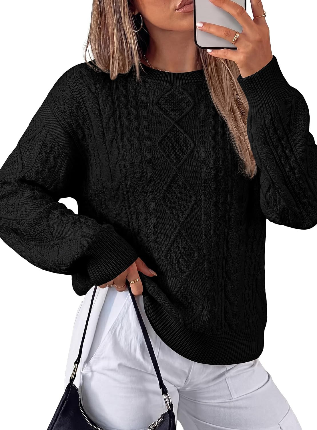 PRETTYGARDEN Women's Crewneck Cable Knit Sweater Pullover Tops | Amazon (US)