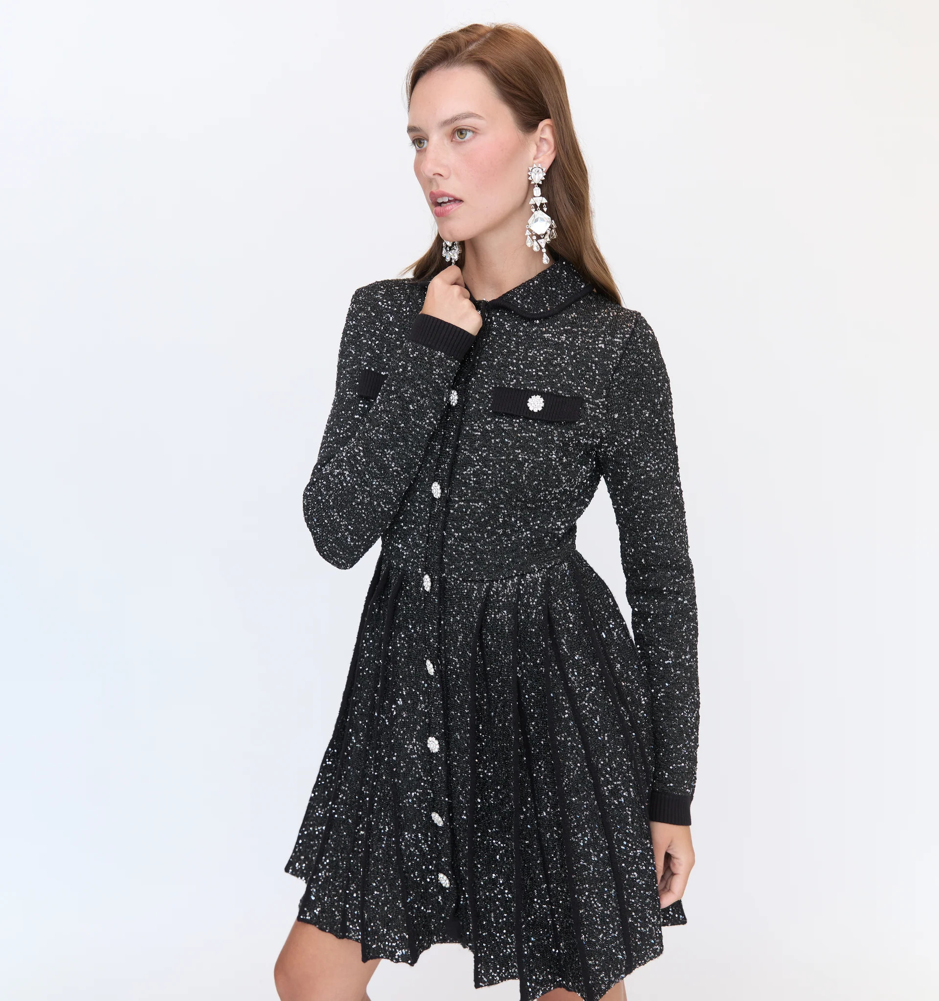 The Chloe Sweater Dress - Silver Sequin Knit | Hill House Home US