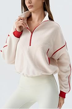QINSEN Women's Half Zip Fleece Short Pullover Sweatshirt Winter Long Sleeve Cozy Sherpa Sweater T... | Amazon (US)