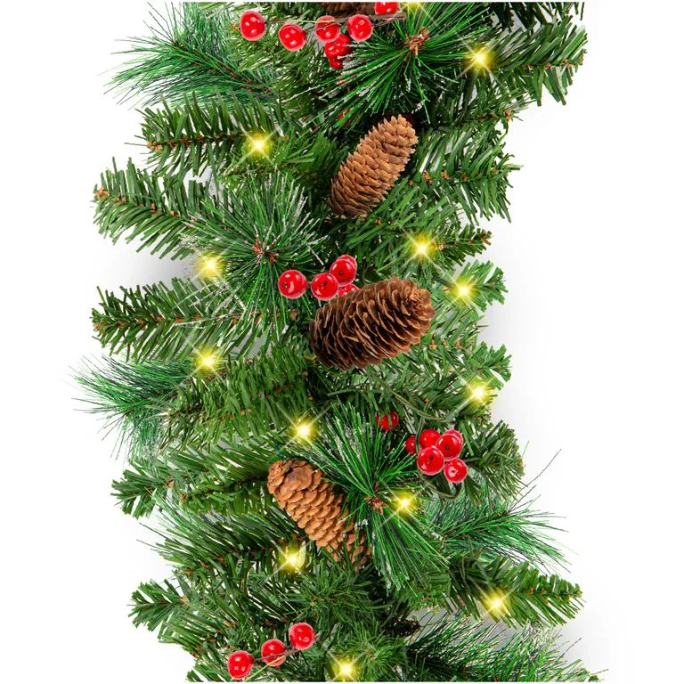 Best Choice Products 9ft Pre-Lit Christmas Garland w/ 50 LED Lights, Silver Bristles, Pine Cones,... | Walmart (US)