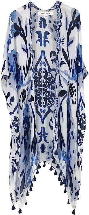 Moss Rose Women's Beach Cover up Swimsuit Kimono with Bohemian Floral Print, Loose Casual Resort ... | Amazon (US)