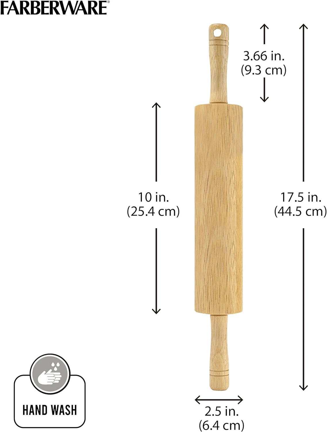 FARBERWARE Classic Wood Rolling Pin, 18-Inch Hardwood Dough Roller for Baking Pizza, Pies, Pastry... | Amazon (US)