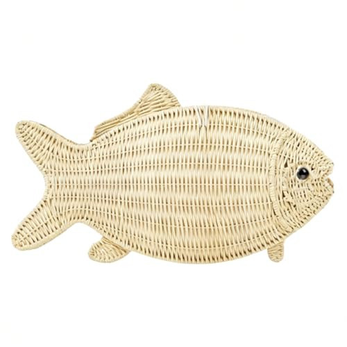 Fish Purse Clutch Rattan Woven Fish Shaped Handbag Novelty Handwoven Fun Crossbody Bag for Women Summer Beach | Amazon (US)