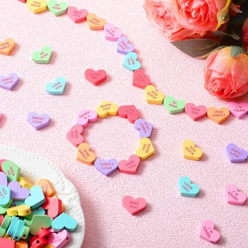 Lyrow 320 Pcs Valentine's Day Wooden Heart Beads Conversation Hearts Beads 16 mm Heart Shaped Candy Spacer Beads for DIY Ornaments Craft Making Necklace Rainbow Bracelet | Amazon (US)