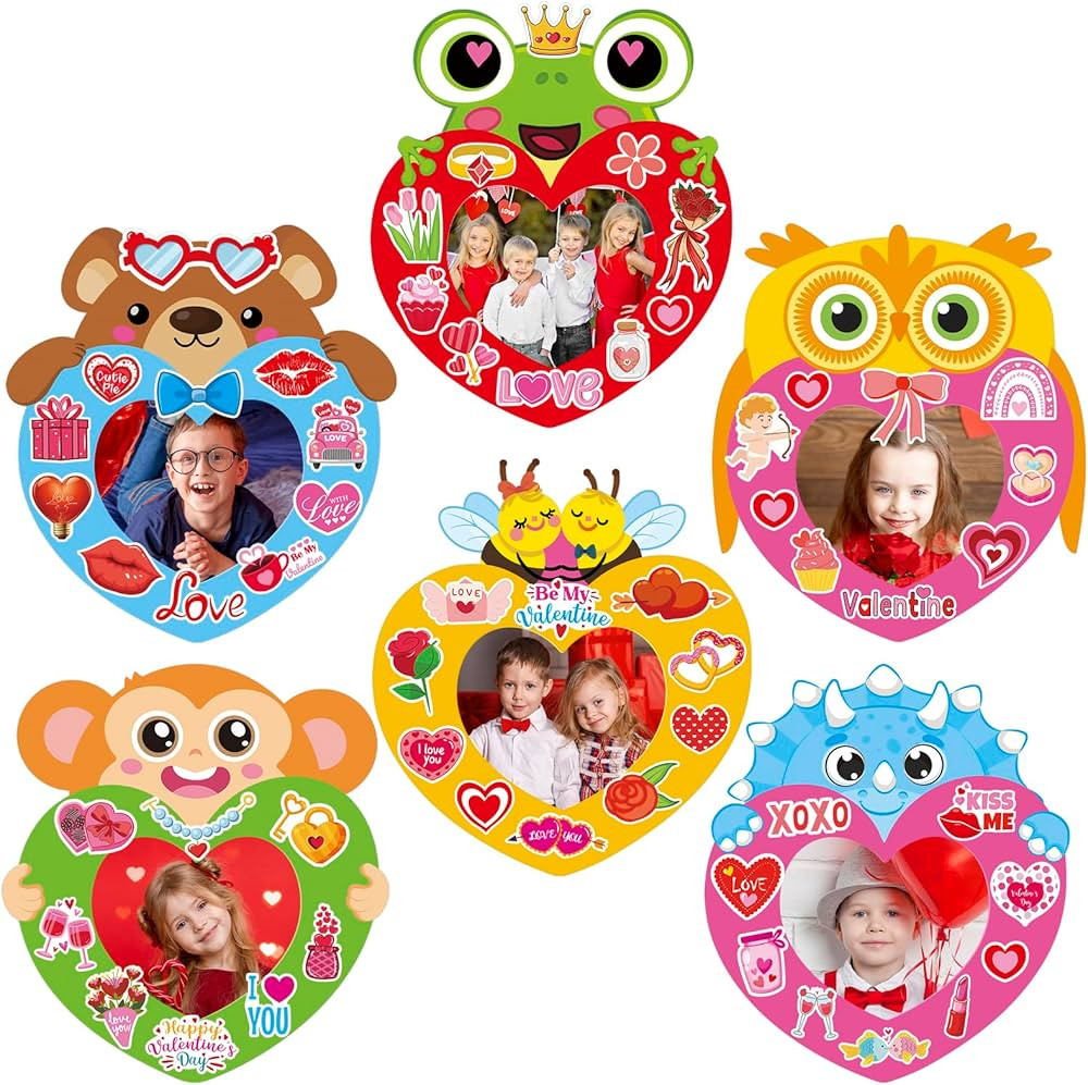 30 Pack Valentine's Day Photo Frame Craft Kits for Kids Valentine Heart Picture Frame Craft Class... | Amazon (US)