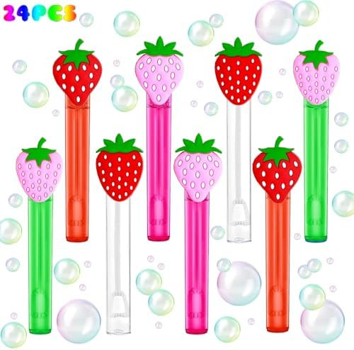 Strawberry Party Favors,24Pcs Strawberry Bubble Wands for Kids,Sweet Berry Bubble Wand for Birthd... | Amazon (US)
