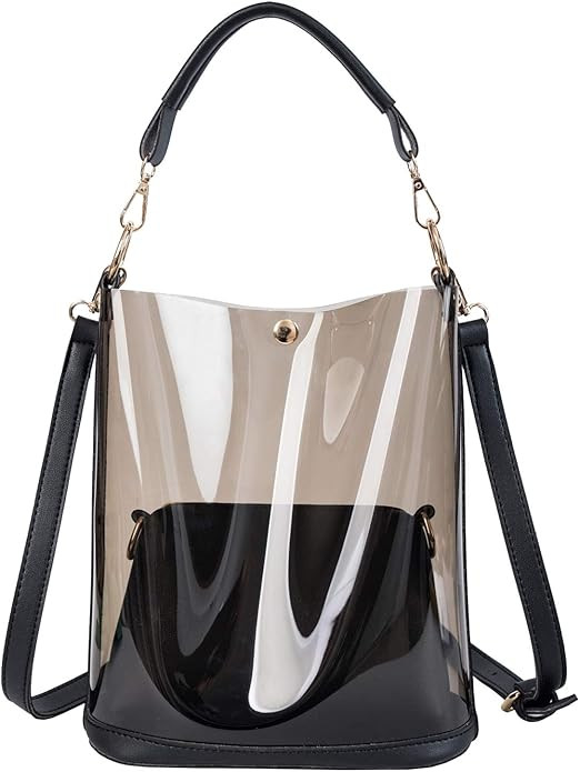 Semi-clear PVC Handbags, Jelly Transparent Clear Beach Shoulder Bag, 2 In 1 Bag | Amazon (US)