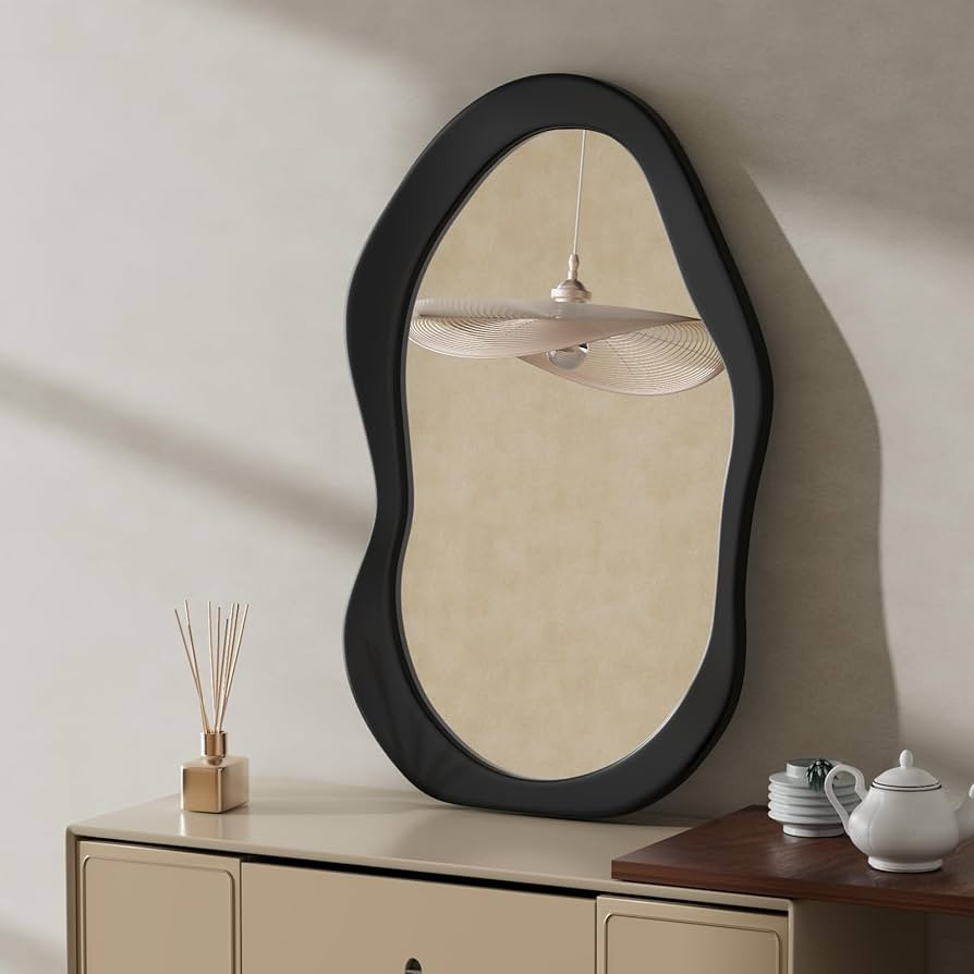 Irregular Wall Mirror 32x22'' Asymmetrical Wavy Mirror Black Wood Framed Mirror for Bedroom Livin... | Amazon (US)