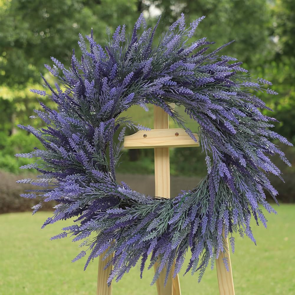 Lavender Wreath for Front Door 24 Inch Artificial Lavender Wreaths Purple Home Decor Spring Wreat... | Amazon (US)