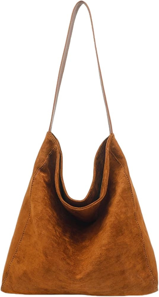 Suede Bag for Women Large Tote Stylish Shoulder Purse Suede Slouchy Bag Work Tote Casual Handbag | Amazon (US)