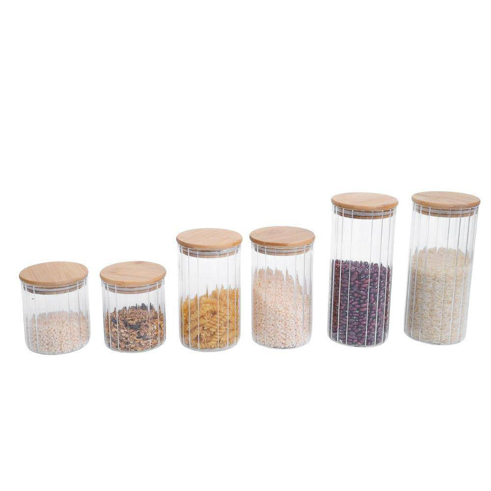 Kit 6 potes vidro herméticos para mantimentos canelado com tampa de bambu - Oikos | Casas Bahia (BR)
