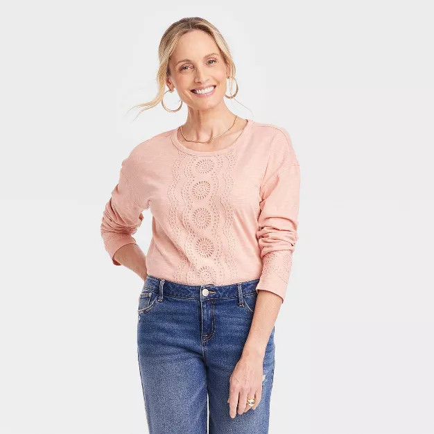 Women's Long Sleeve Crewneck Lace Top - Knox Rose™ | Target