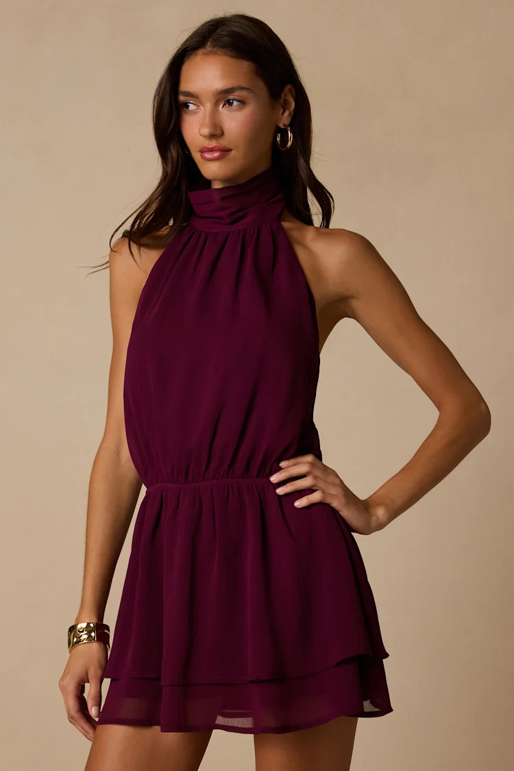 Zora Burgundy Halter Mini Dress | Lulus