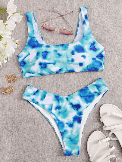 Tie Dye High Cut Bikini Swimsuit | SHEIN