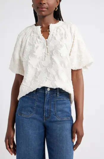 Floral Jacquard Puff Sleeve Top | Nordstrom