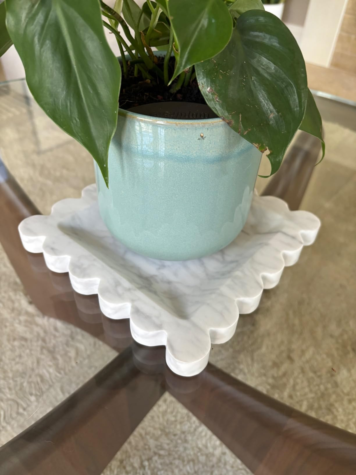 Vintage Natural Marble Tray Small Ornaments Scalloped Tray Handmade Storage Dish for Counter, Vanity, Dresser, Nightstand and Desk (Beige Travertine) | Amazon (US)