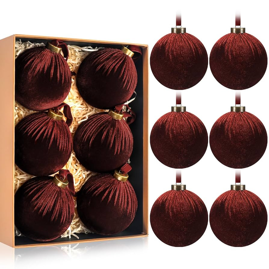 HyDren 6 Pcs Velvet Christmas Ball Ornaments 4 Inches Large Flocked Christmas Tree Hanging Orname... | Amazon (US)