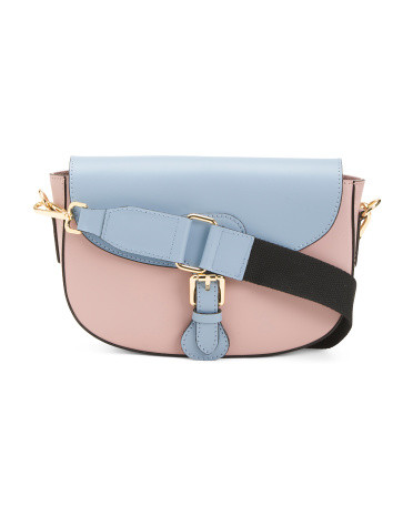 Made In Italy Leather Color Block Saddle Shoulder Bag | TJ Maxx