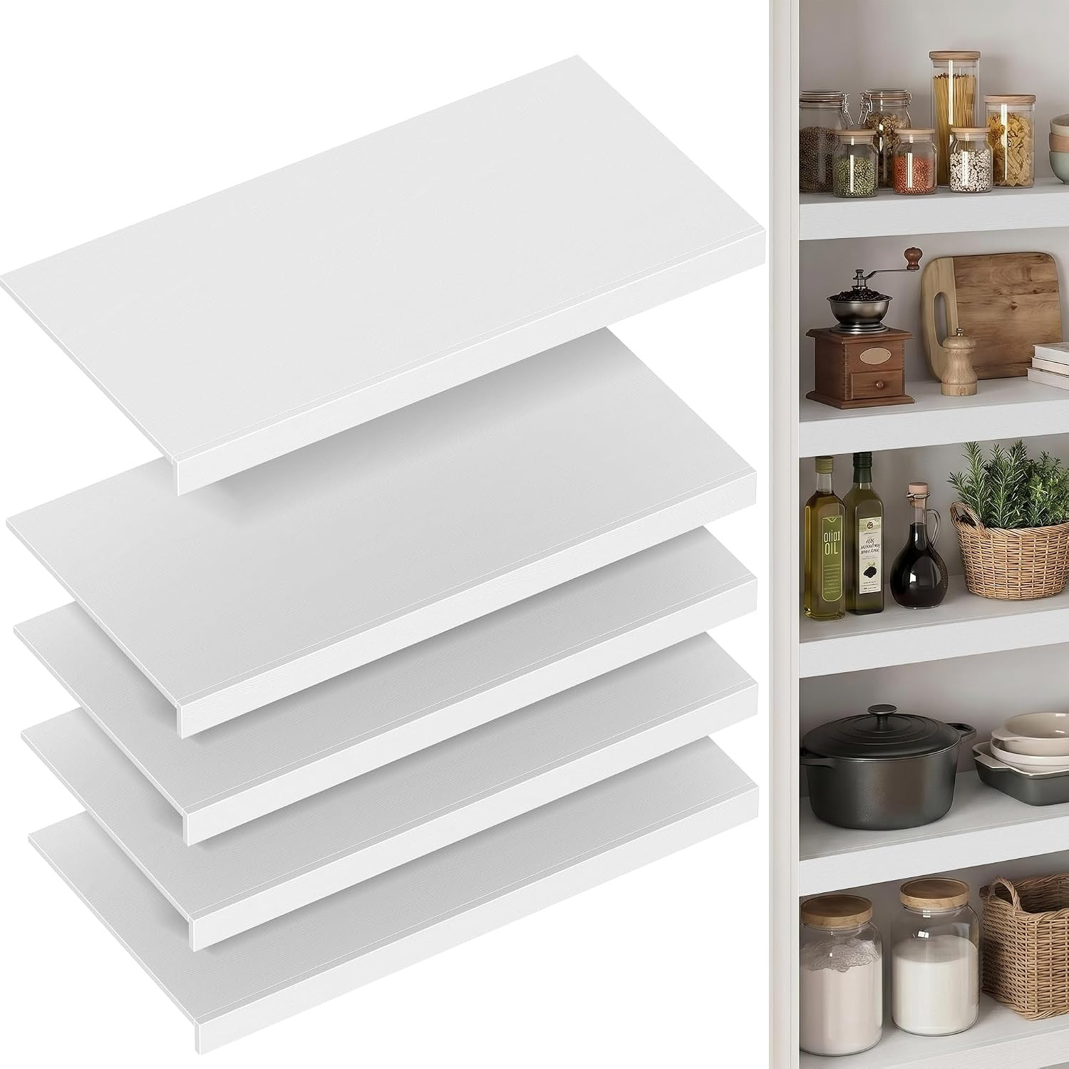 Wire Shelf Covers for Pantry, Premium Engineered Wood Shelf Covers for Wire Shelving, Wire Rack Covers for Closet, Laundry Room, Easy Assembly, White (5pcs, 24" W x 12" D), Pending Patent | Amazon (US)