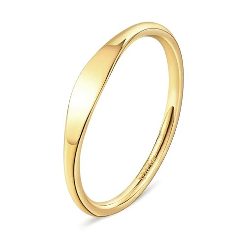 NOKMIT 1.5mm 14K Gold Filled Slim Signet Rings Thin Croissant Pinky Ring for Women Dainty Gold Twisted Stacking Statement Flat Ribbed Plain Band Comfort Fit Size 4 to 10 (6) | Amazon (US)