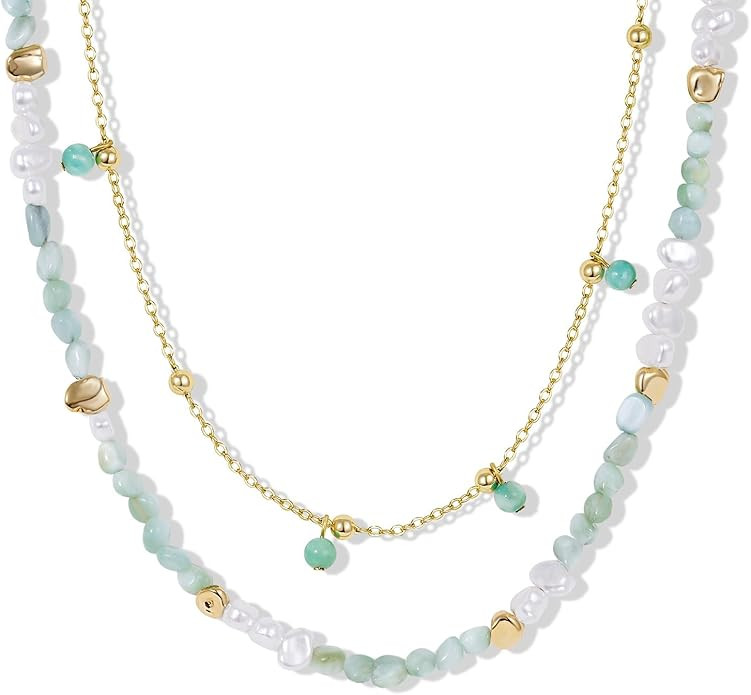 Amazon.com: KissYan Beaded Necklaces for Women, 14k Gold Plated Layered Pendant Necklace with Lin... | Amazon (US)