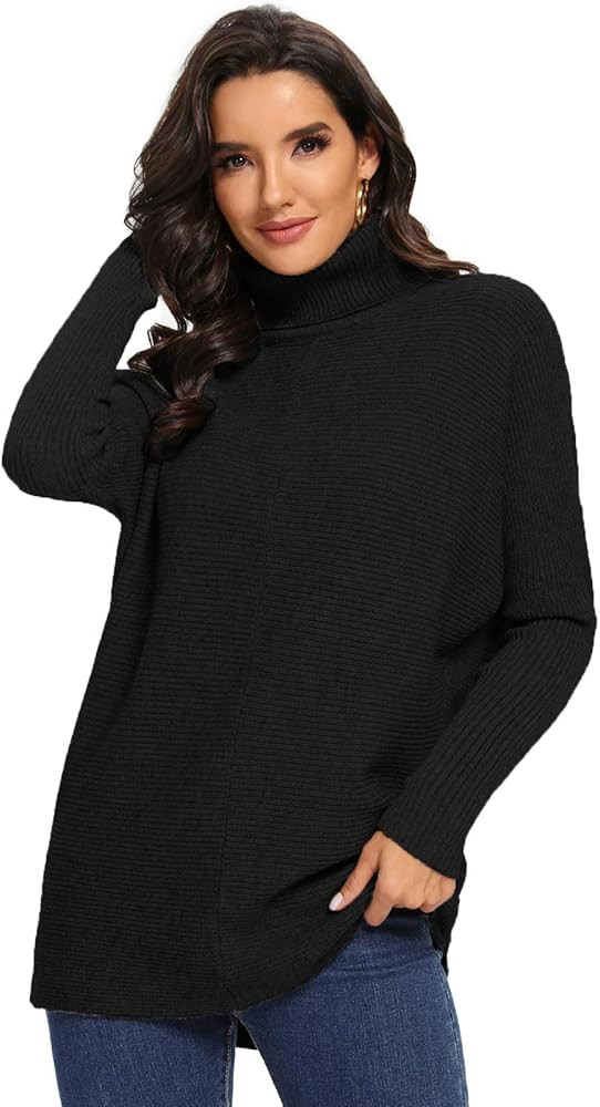 Avacoo Womens Turtleneck Long Batwing Sleeve Casual Pullover Sweater Knit Tops | Amazon (US)