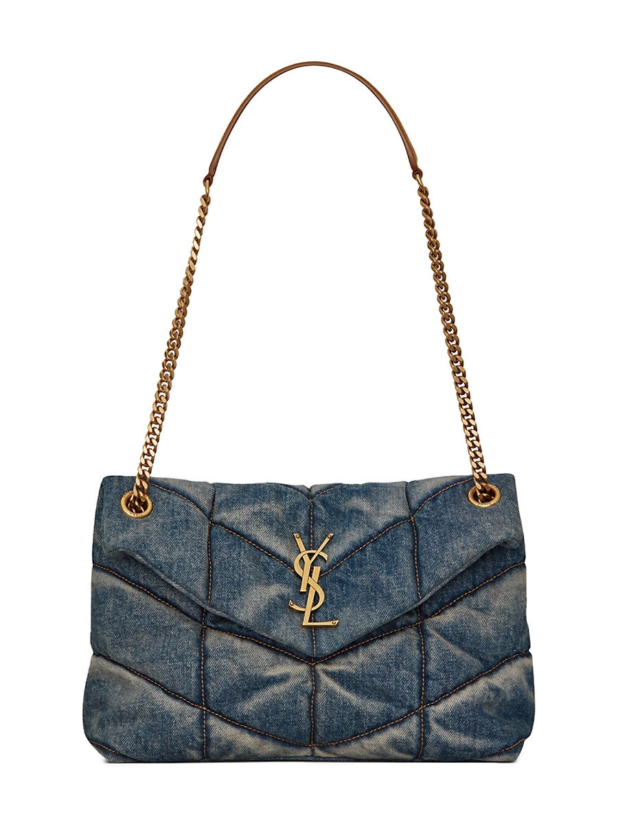 Women's Puffer Small Shoulder Bag in Quilted Suede and Denim - Rodeo Blu Cinnamon | Saks Fifth Avenue