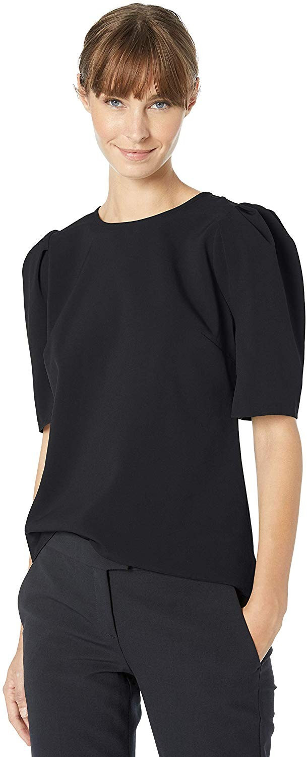 Lark & Ro Women's Stretch Woven Half Sleeve Crew Neck Shirt | Amazon (US)