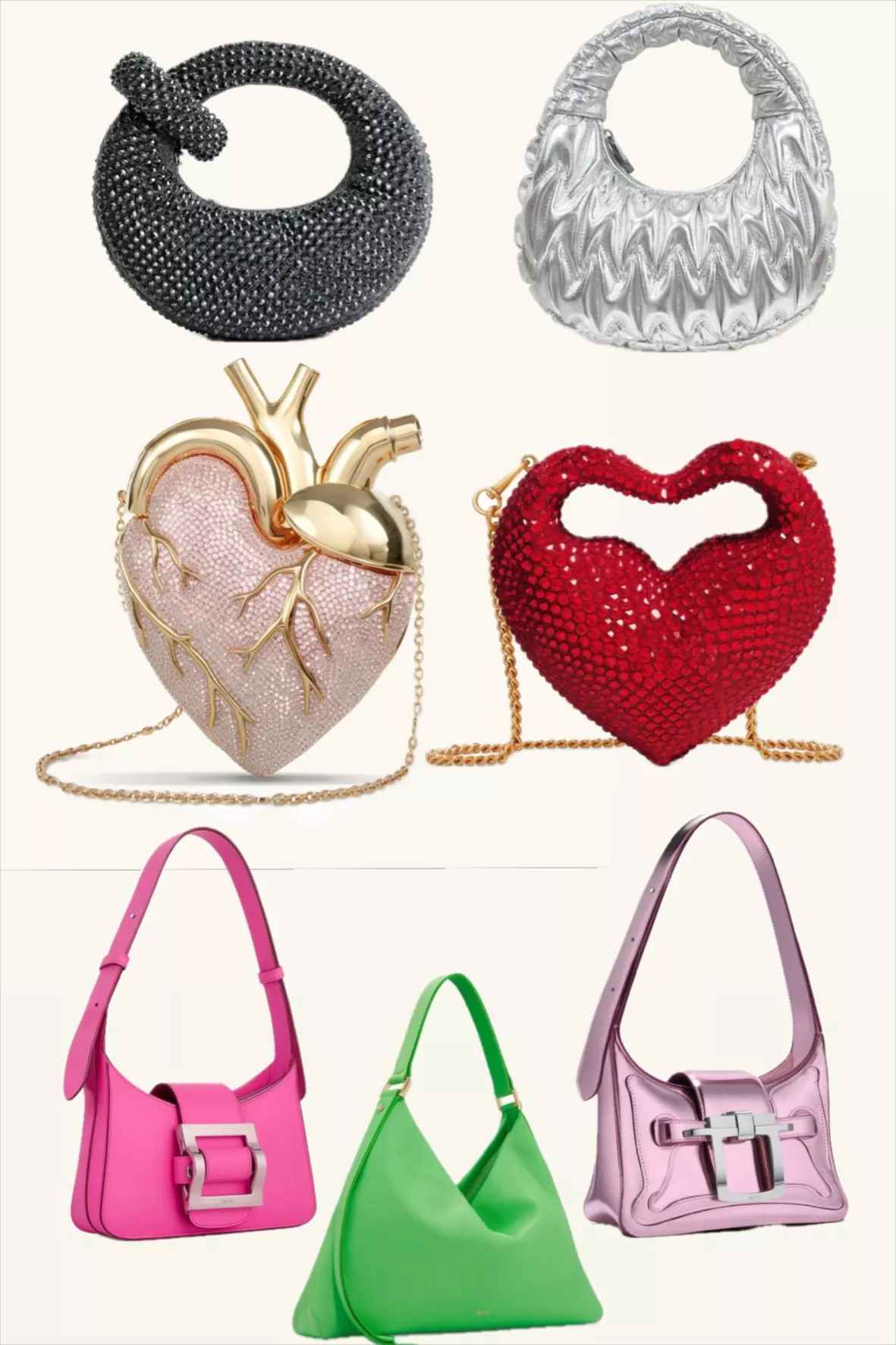 Maren Artificial Crystal Heart Shaped Bag - Pink