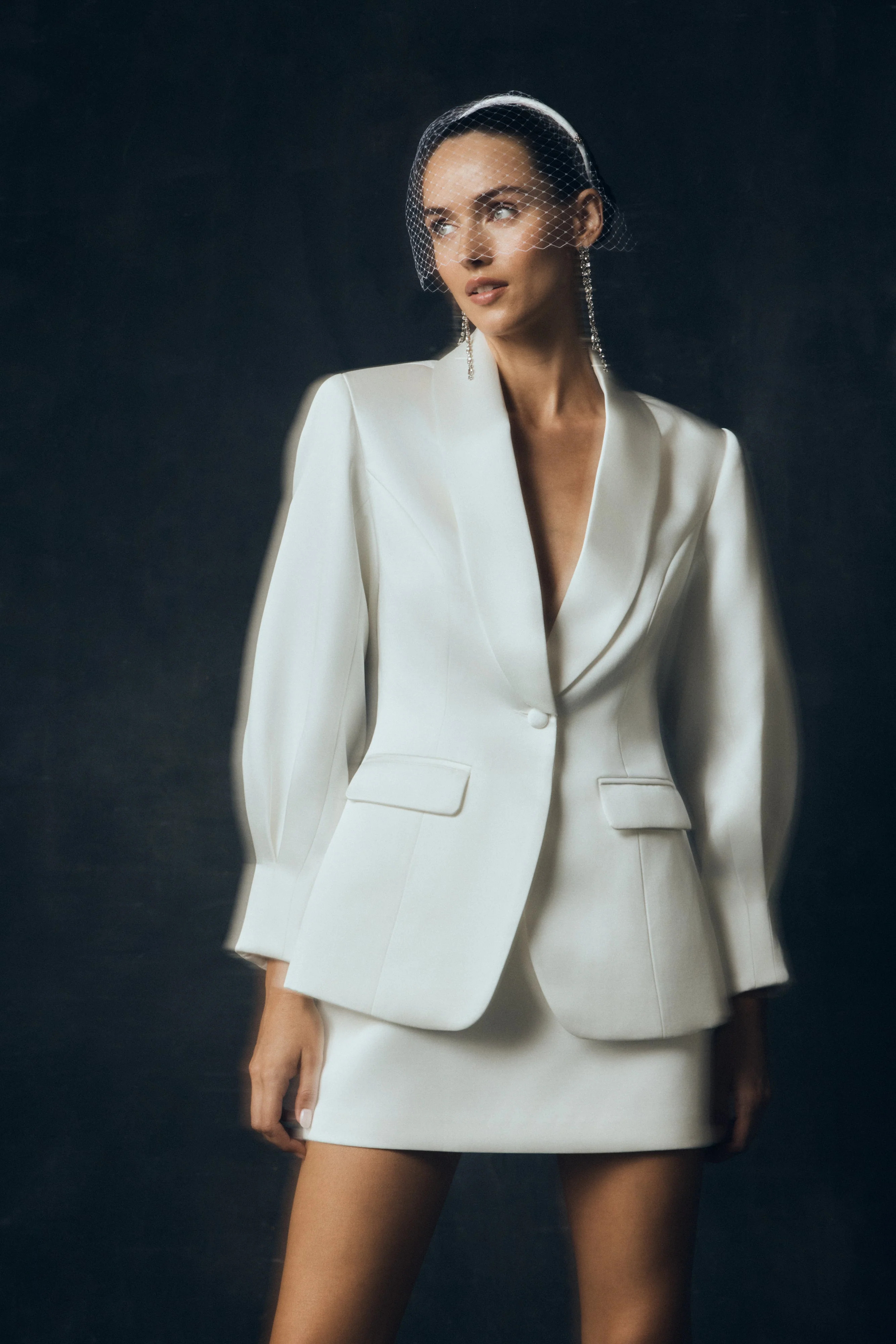 Oversized Satin Blazer - Ivory | MESHKI US
