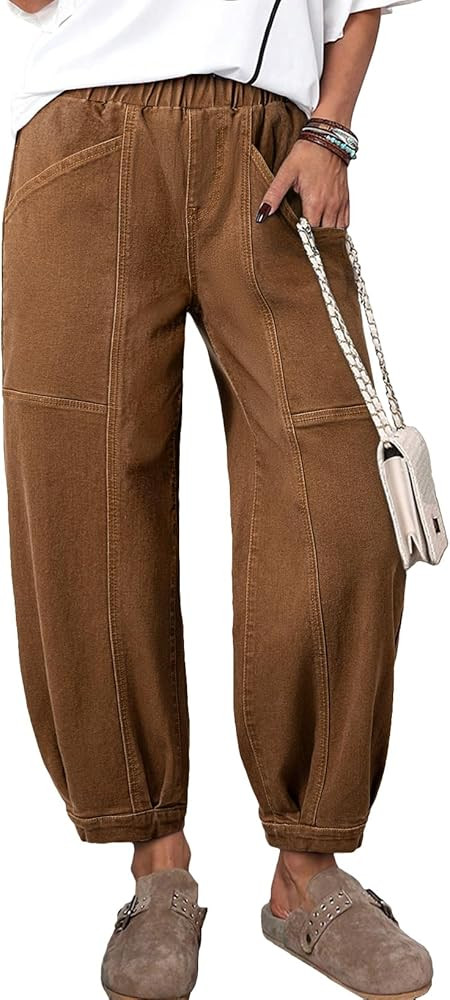 Sidefeel Barrel Jeans for Women Trendy Wide Leg High Waisted Cropped Baggy Relax Fit Stretch Pock... | Amazon (US)