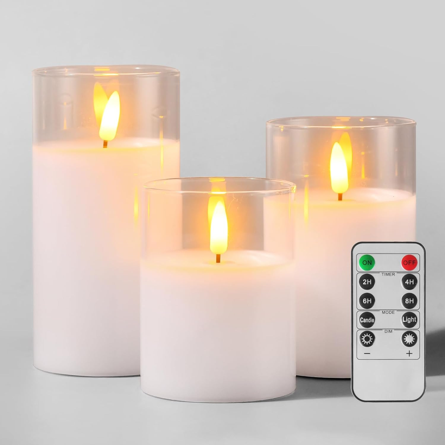 Tyawon Glass Battery Operated LED Flameless Candles with Remote and Timer, Real Wax Candles Warm ... | Amazon (US)