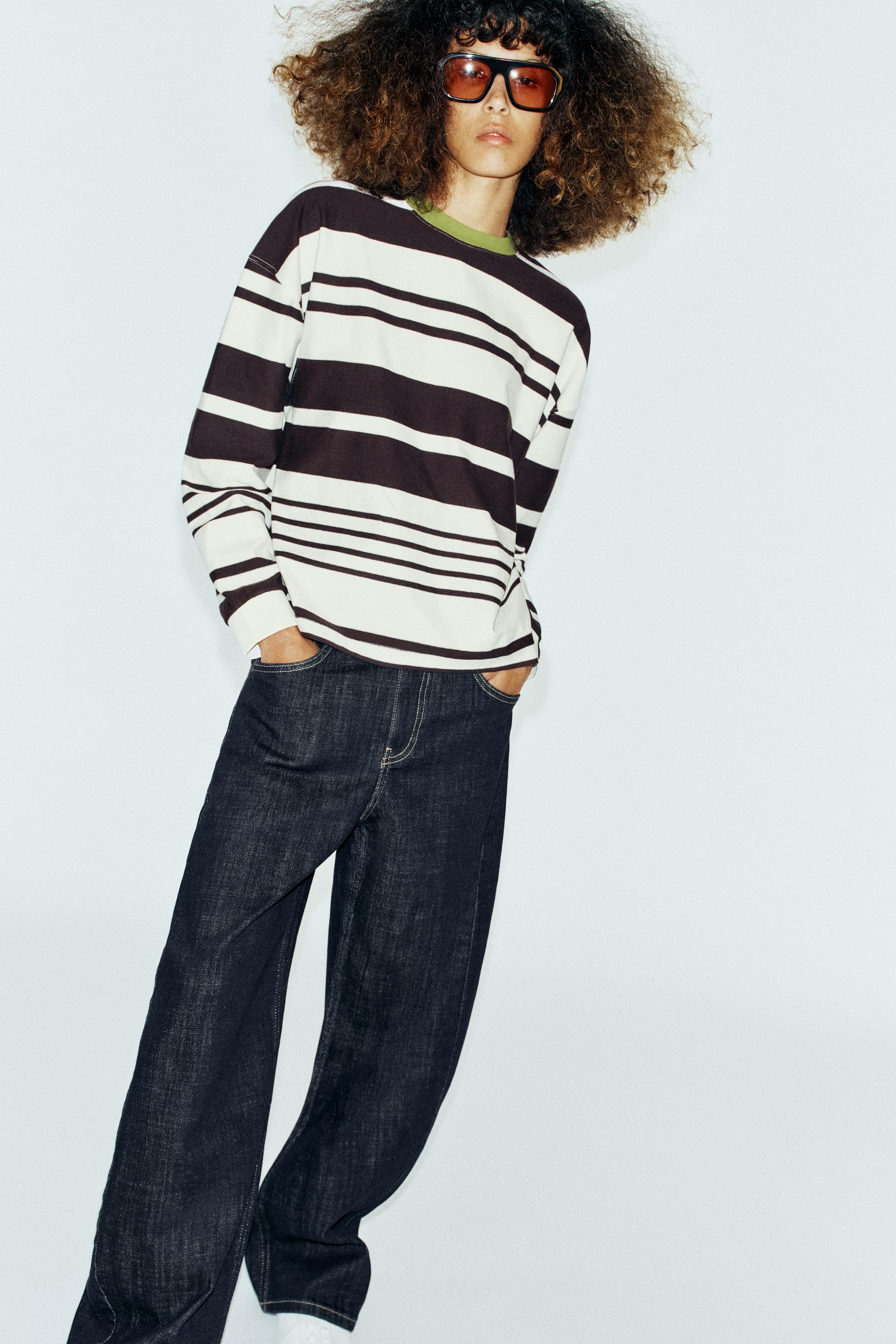 STRIPED T-SHIRT WITH CONTRAST NECKLINE | Zara UK