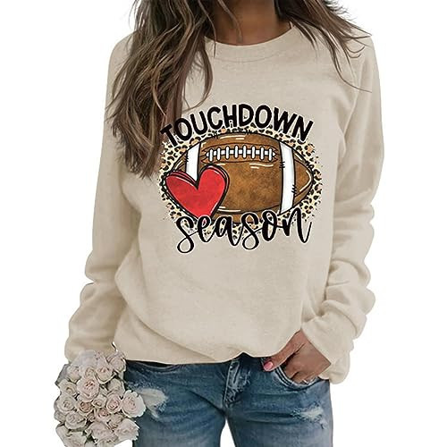 YourTops Women Touchdown Season Football Sweatshirt Game Day Football Shirt (4-Sand,Small,Women,Female,Adult,US,Alpha,Small,Regular,Regular) | Amazon (US)