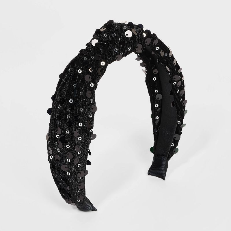 Girls' Sequin Velvet Ribbed Top Knot Headband - Cat & Jack™ Black | Target
