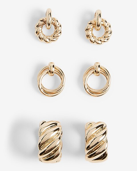 Set Of 3 Twist Mini Doorknocker Earrings | Express