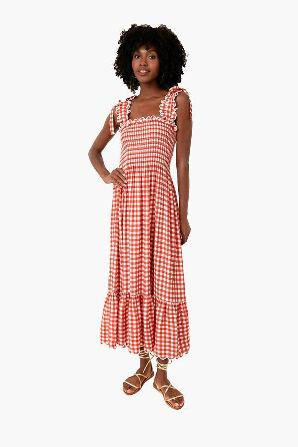 Terracotta Gingham Bow Tie Midi Dress | Tuckernuck (US)