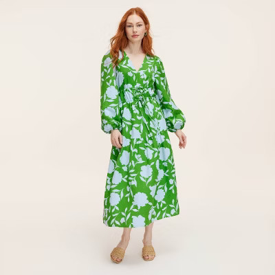 Women's Classic Rose Linen Long Sleeve Maxi Dress - kate spade new york x Target Green/Blue XXS | Target