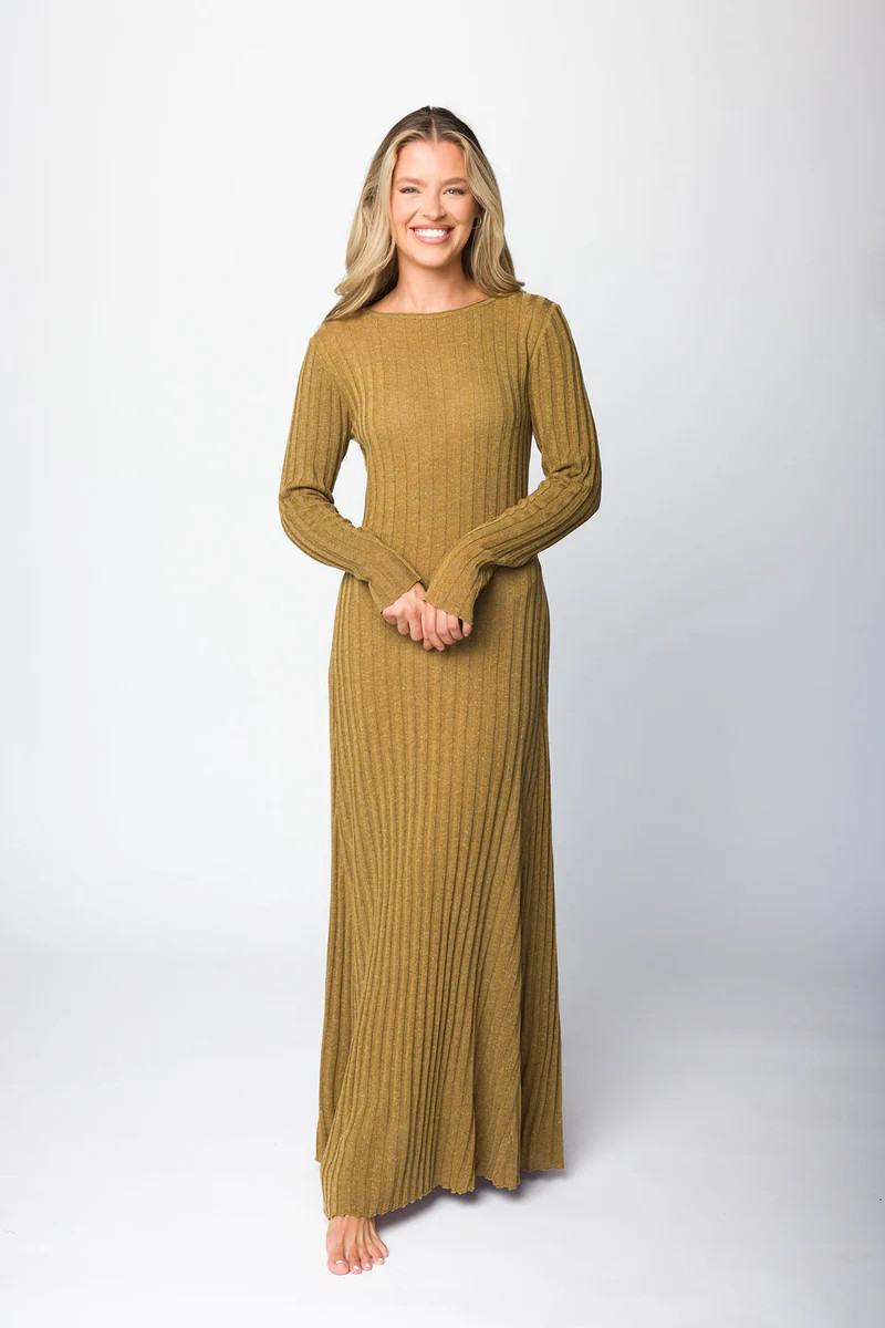 Serena Ribbed Knit Maxi Dress in Brown | Worth Collective