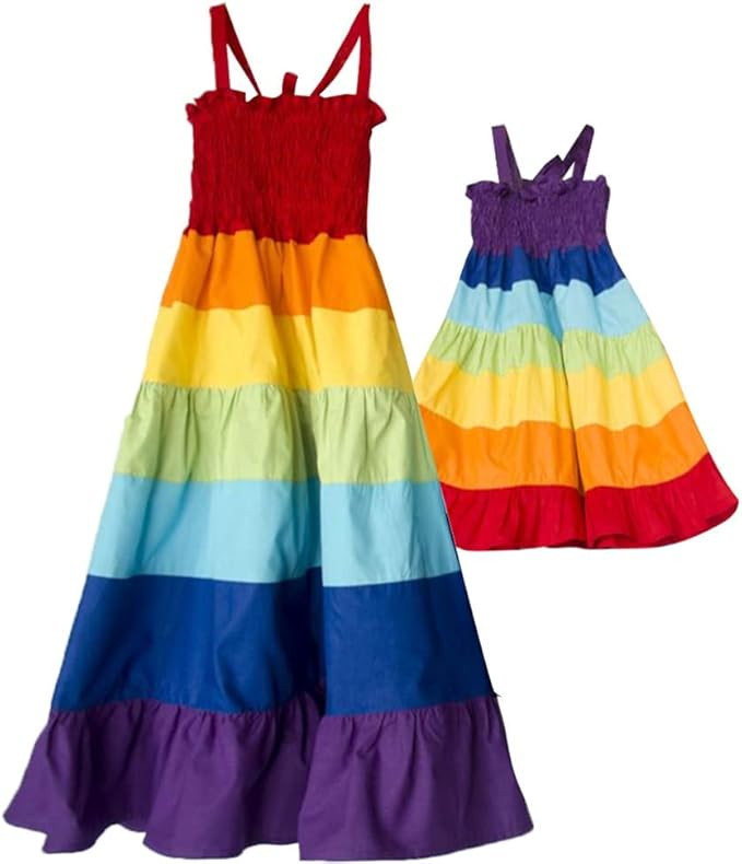 Mommy and Me Dress Summer Casual Boho Floral A-Line Ruffled Flowy Beach Hawaiian Vacation Maxi Dr... | Amazon (US)