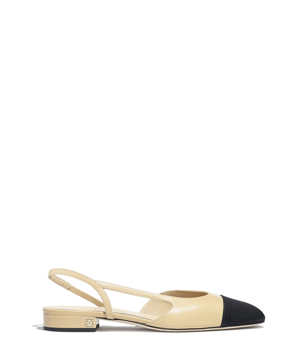 Goatskin & Grosgrain Beige & Black Slingbacks | CHANEL | Chanel, Inc. (US)