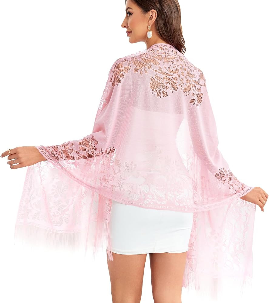 Women's Floral Lace Scarf Shawl with Tassels for Wedding Evening Party Dresses | Amazon (US)