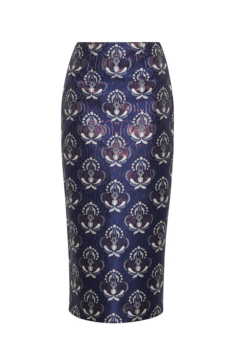 Sienna Skirt in Vintage Deco Navy | Over The Moon