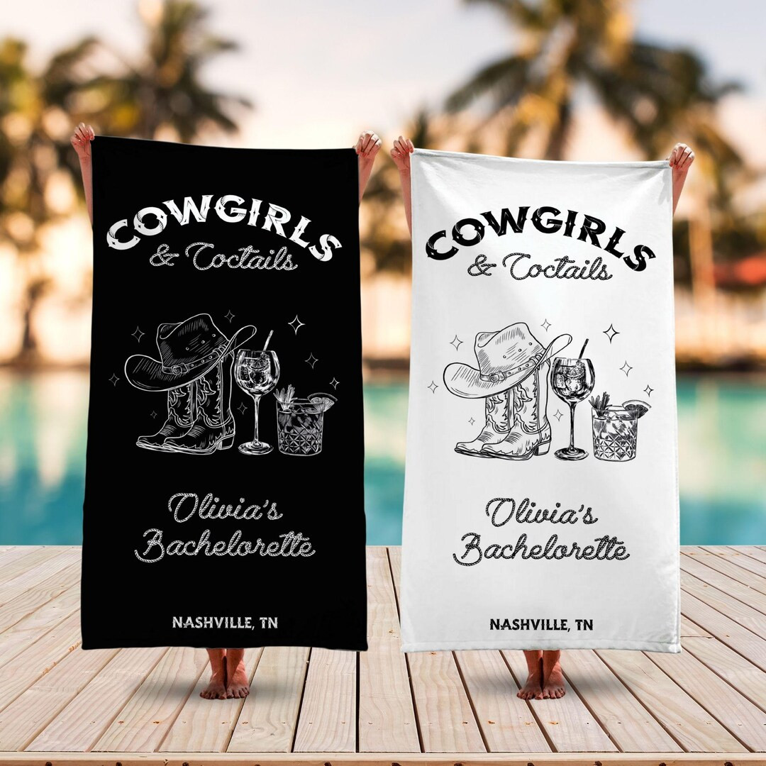 Custom Nashville Cowgirls and Cocktails Bachelorette Party Towel, Western Bridal Party Beach Towe... | Etsy (US)