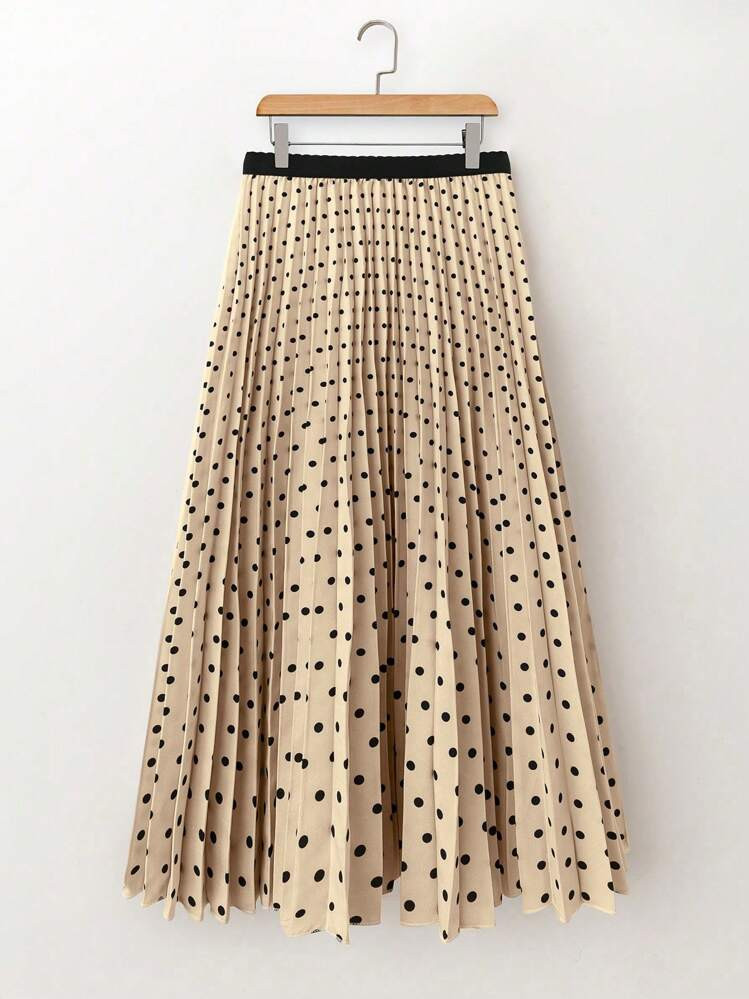 Franclia Women's Contrast Color Polka Dot Pleated Elegant Skirt | SHEIN