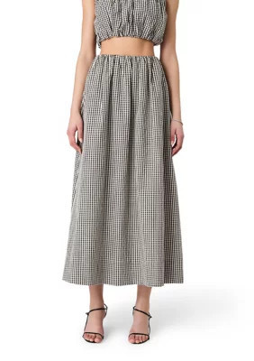 French Connection Gingham Ruched Midi Skirt, Medium | Belk