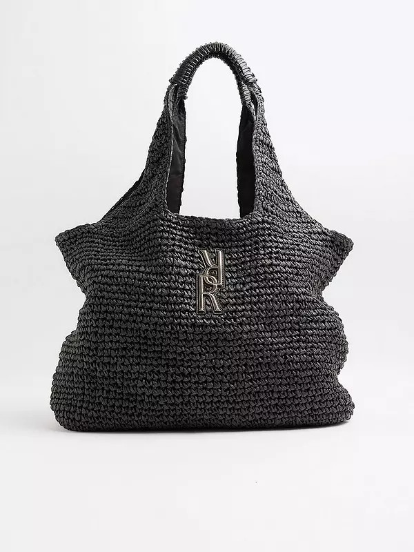 River Island Raffia Shopper Tote - Black | Very (UK)