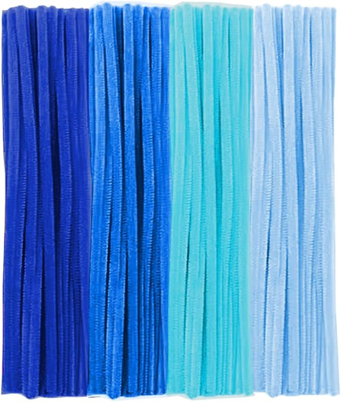 Blue Pipe Cleaners, 100 Pieces Chenille Stems Craft, 12 inch Long Fluffy Pipe Cleaners for Creati... | Amazon (US)