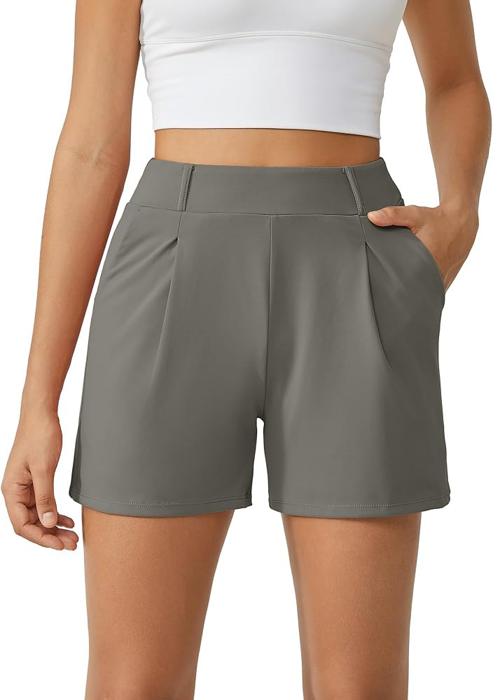 G4Free EverGoing Dressy Casual Shorts for Women 5" High Waisted Summer Lounge Pleated Shorts with... | Amazon (US)